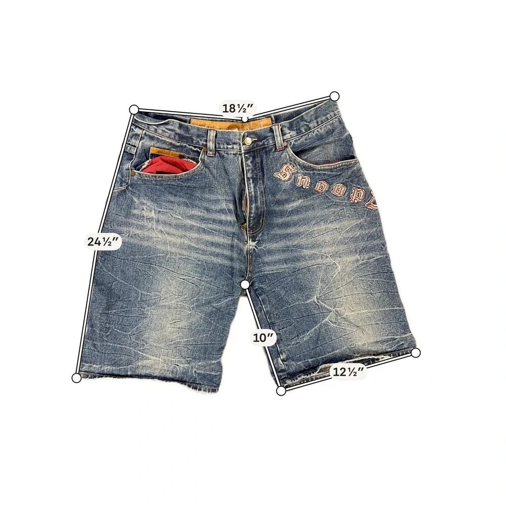 Snoop Dogg Shorts Mens 38 Blue Denim Bermuda Relaxed Fit Embroidered Hip Hop